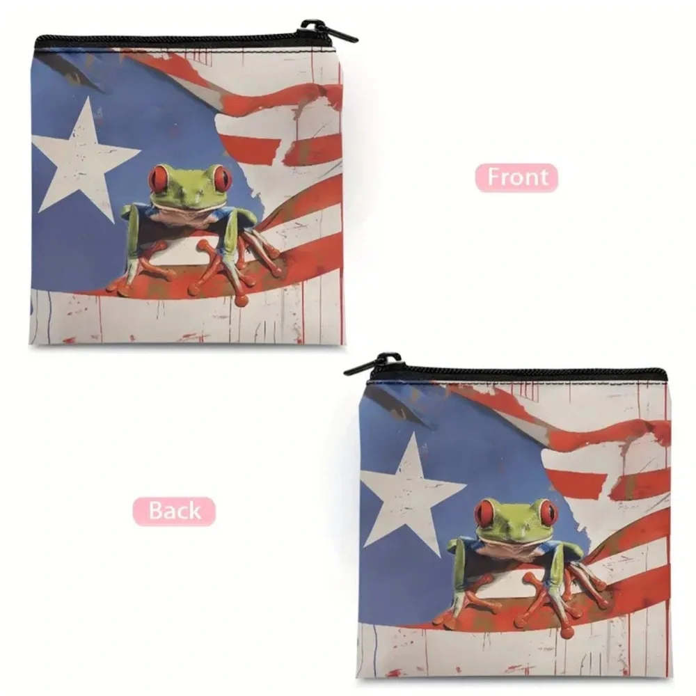 Coqui Tree Frog on Puerto Rico Flag Travel Organizer Cosmetic Coin Bag Wallet
